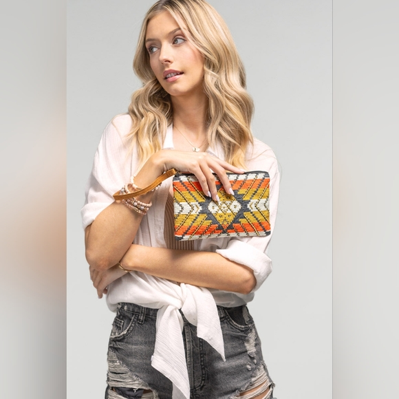 Handmade Hand Beaded Wristlet Clutch - Ethnic Inspired Design - Dyed Fine Cotton - Picture 6 of 6